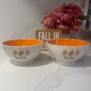Rae Dunn Fall Pumpkin taste Artesian Collection by Magenta pair of cereal bowls